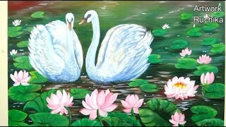 Beautiful Swan Pair Painting | Time Lapse Painting | Acrylic Painting