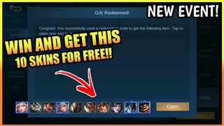 WIN AND GET 10 RANDOM SKIN!! NEW EVENT!!(CLAIM NOW🔥) || MOBILE LEGENDS BANG BANG