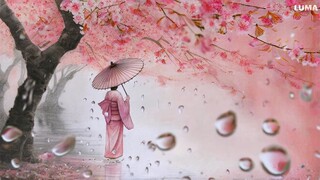 Seule, sous la pluie et les sakuras