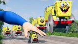 Super Giant SpongeBob the Tank Engine with Saw Wheels vs Giant Hand Slap | BeamNG.Drive