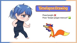 Daripada kungfu, lebih mirip pose "Swiper jangan mencuri!" yak 🤣