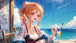 [Lukisan AI] Liburan Tepi Laut Nami dan Robin —— Wallpaper Tema One Piece