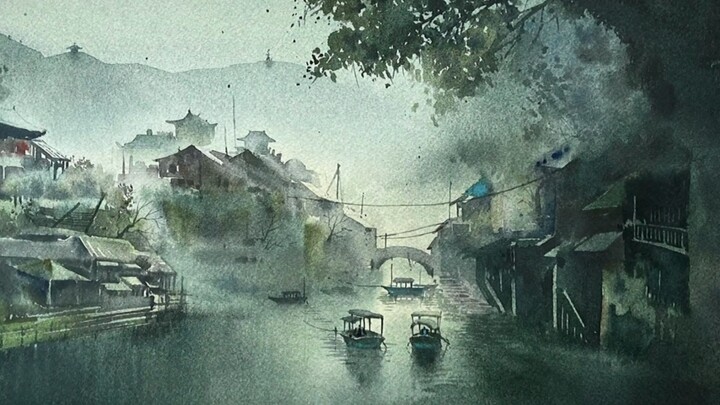 [Painting] China Style Watercolor Landscape Drawing Process