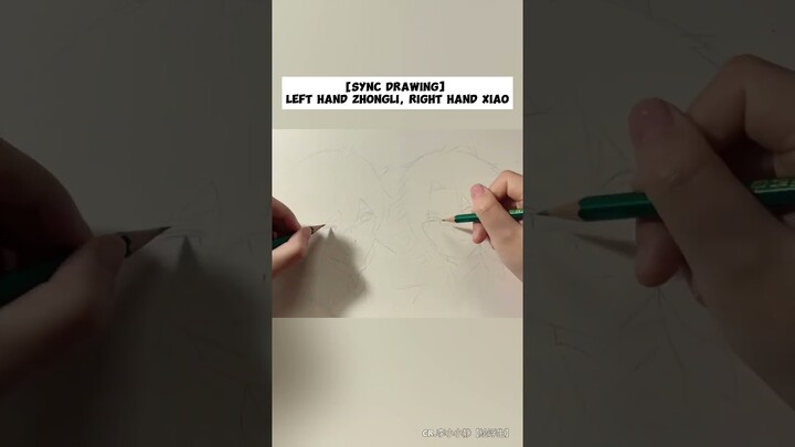 Sync Drawing Left hand Zhongli, right hand Xiao | Genshin Impact