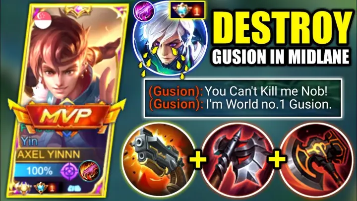 YIN VS PHILIPPINES NO.1 GUSION | YIN BEST BUILD TO COUNTER PRO GUSION IN MIDLANE | MOBILE LEGENDS