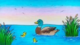 Cara menggambar dan mewarnai bebek || Menggambar bebek berenang