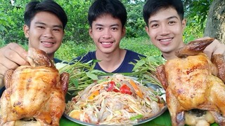 ยำขนมจีนกุ้งสด ไก่หมุนเนื้อนุ่มหนังอร่อย มาแซ่บๆด้วยกันนะครับ.