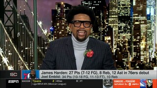 Jalen Rose reacts to James Harden shines in debut as 76ers smash Timberwolves 133-102