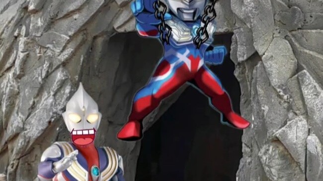 Ultraman Tiga menggelitik telapak kaki Little Zero