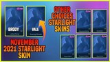 November 2021 Starlight Skin Brody or Vale? | 5 Possible Starlight Skin Choices | MLBB