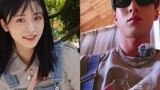 520 Wang Hedi and Shen Yue are showing their affection, wearing denim suspenders and a gray and pink