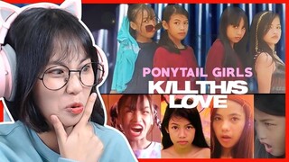 Các em trẻ trâu đầu tư background ăn tiền quá || MISTHY REACTION Kill This Love - Ponytail Girls