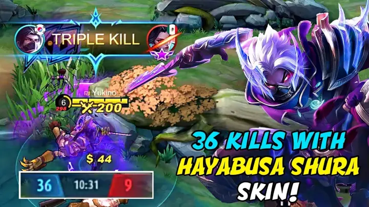 36 TOTAL KILLS WITH HAYABUSA DOUBLE 11 SHURA SKIN GAMEPLAY! | MOBILE LEGENDS