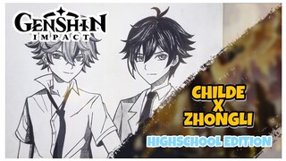 Childe x Zhongli Drawing | Highschool Edition