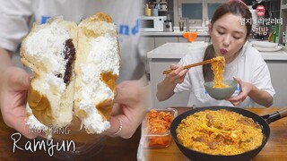 리얼먹방▶차돌박이+송이버섯(?) 맛 없으면 이상한 라면☆디저트는 생크림빵ㅣBeef Brisket+Matsutake RamyunㅣMUKBANGㅣ