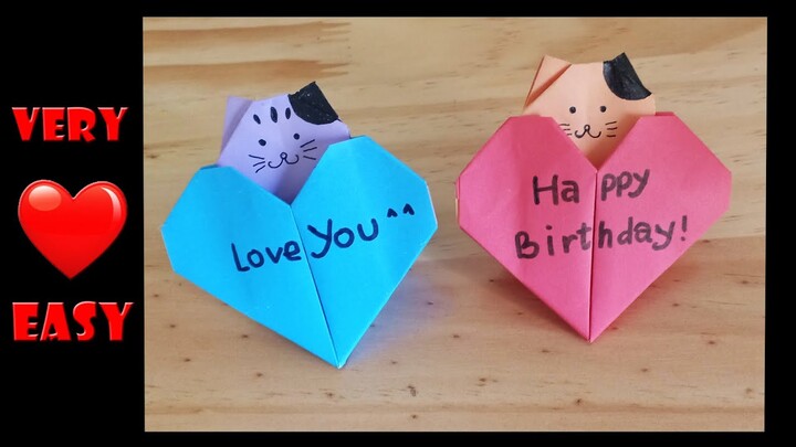 Gấp chú mèo hình trái tim siêu dễ thương / Origami Heart & Cat Very Easy