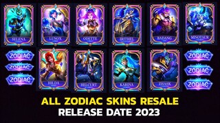 ALL ZODIAC SKINS RESALE RELEASE DATES 2023 || MOBILE LEGENDS ZODIAC SKINS 2023