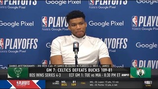 Bucks' Giannis after season-ending Game 7 loss to Celtics: "Legs heavy. Body heavy. Mind heavy."