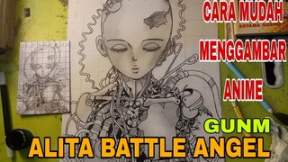 cara mudah menggambar anime GUNM ALITA BATTLE ANGEL