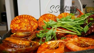 [Mukbang ASMR]Spicy🔥Octopus🐙Steamed Abalon Scallop Shrimp Seafood Realsound