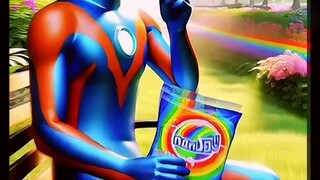 Ultraman is eating rainbow candy