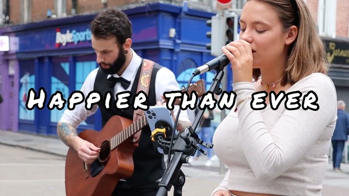Allie Sherlock singing Happier Than Ever on street with a band