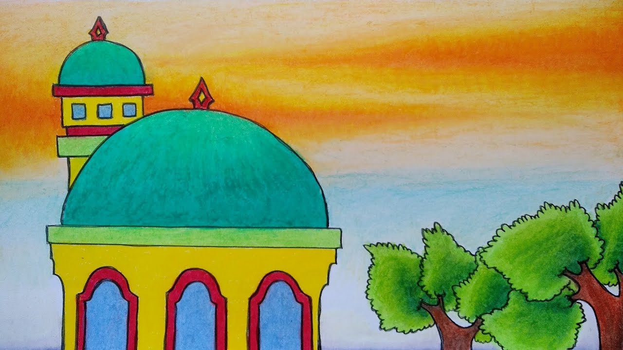 Menggambar masjid untuk anak sd