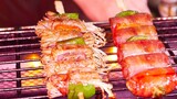 Hải sản, thịt xông khói sò điệp, xiên nấm thịt lợn | Đồ ăn đường phố Đài Loan