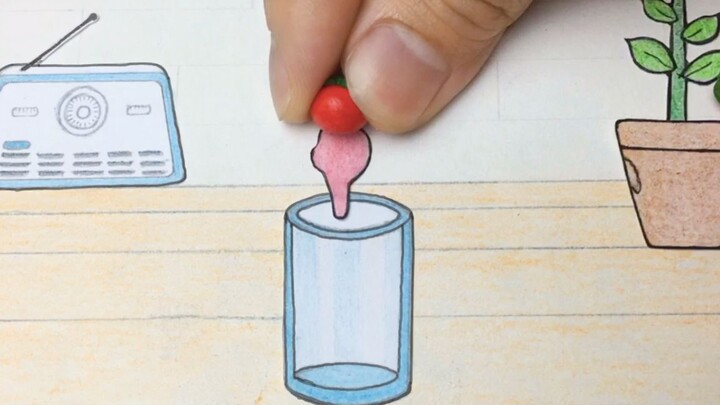 [Hand-drawn stop-motion animation] Just squeeze it and it becomes tomato juice, fresh and delicious