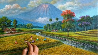 CARA MENGGAMBAR - MELUKIS PEMANDANGAN PANEN PADI / HOW TO DRAW RICE HARVEST SCENERY BY DANDAN SA, 72