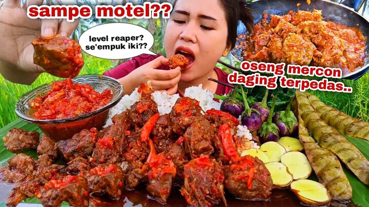 NIKMAT UGALAN⁉️ OSENG MERCON DAGING MERAH PUTIH LALAPAN JENGKOL MENTAH TERONG PETE GORENG