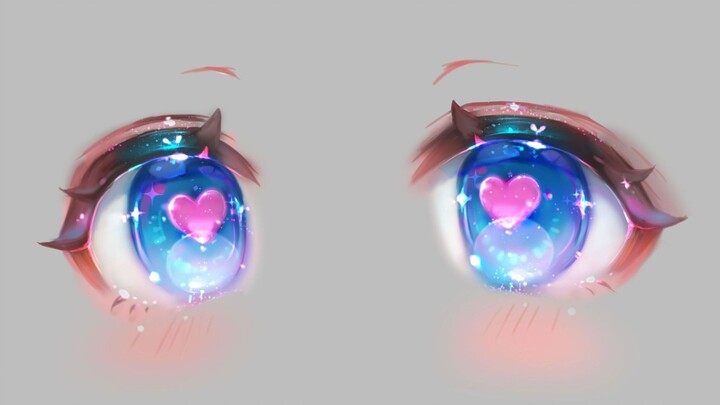 Two-dimensional sparkling love eye drawing method