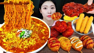 ASMR MUKBANG| 직접 만든 카레 불닭볶음탕면 양념치킨 핫도그 먹방 & 레시피 FRIED CHICKEN AND FIRE NOODLES EATING