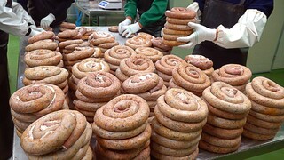 Amazing mass production! Blood sausage (Sundae) steak making process - Korean food factory