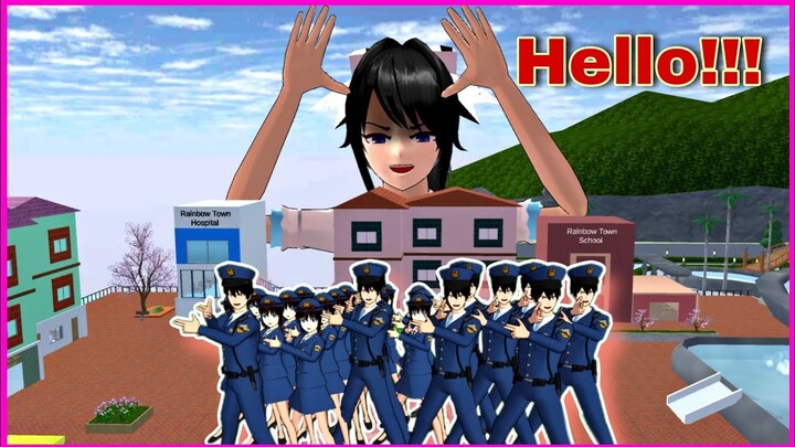 Giant Yandere Vs Policemen in Rainbow Town on Sakura School Simulator