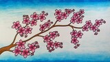 Menggambar bunga sakura || Cara menggambar dan mewarnai bunga