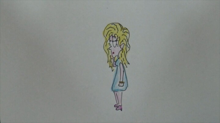 Draw simple cartoon young woman