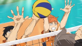 Hinata saves the ball with his foot,  Hinata and Kageyama Block Miya Twin's Quick_ To The Top