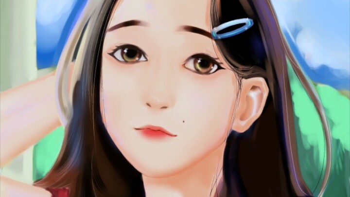 Painting a portrait on IbisPaint X on my phone using my fingers