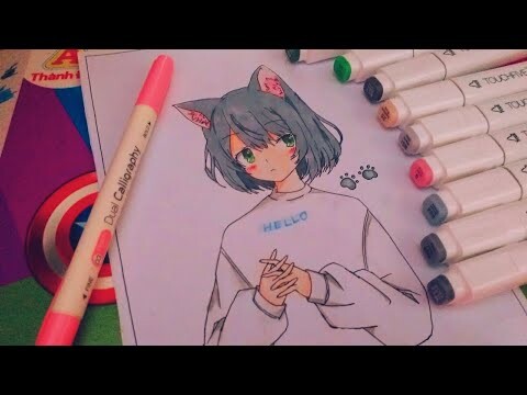 Vẽ anime girl tai mèo đơn giản dễ thương-how to draw anime girl cute simple cat ears