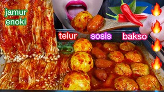 MAKAN BAKSO KUAH CABE SOSIS TELUR *SPICY MEATBALL EGG ENOKI MASSIVE Eating Sounds