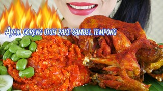 MAKAN  AYAM UTUH PAKE SAMBEL TEMPONG SUPER PEDASSS DAN LALAPAN PETE MENTAH | EATING SOUNDS