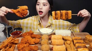 [Mukbang TV] - Gà rán Bburingkle cay, phô mai viên, khoai tây chiên, hot dog, phô mai que | ASRM