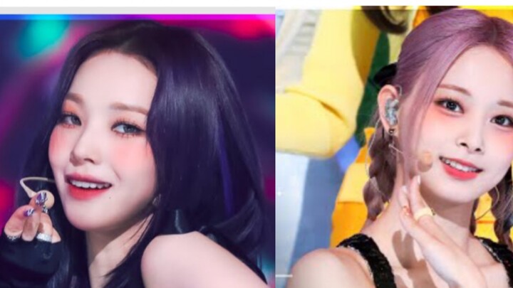 Tzuyu and Karina both dyed their hair purple and even have the same blush!