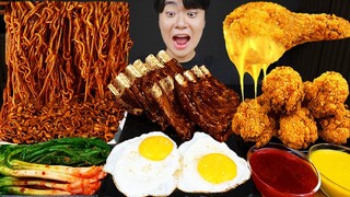 ASMR MUKBANG 직접 만든 양념 치킨먹방! 스테이크 짜파게티 레시피 & 먹방 FRIED CHICKEN AND BLACK BEAN NOODLES EATING SOUND!