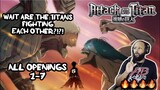 ATTACK ON TITAN OPENINGS 1-7 REACTION!!! OMG WHAT IS GOING ON?!?!