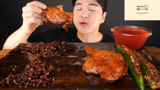 Mukbang mì tương đen, đùi gà và ớt xanh p4 #anngon