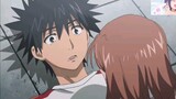 Misaka Mikoto knocked down Kamijou Touma in the street, attracting the whole school to watch