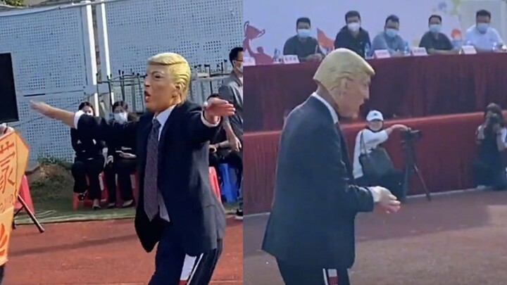 At the sports meeting, students played Trump in front of school leaders