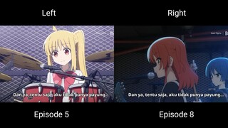 Comparison Bocchi The Rock Performance episode 5 and episode 8